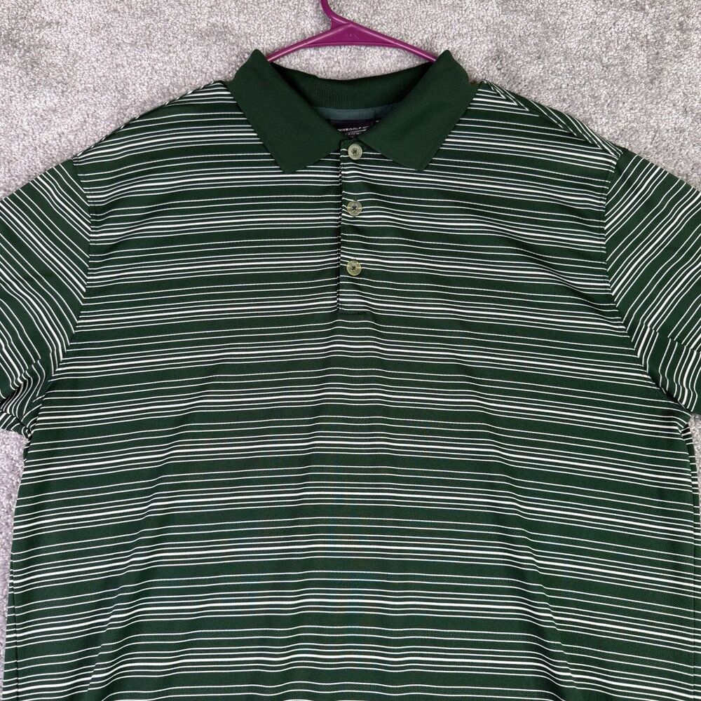 Nike Golf Shirt Men’s Large Green Short Sleeve Polo Striped Dri-fit Performance